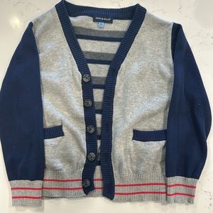Andy & Evan Baby Boy Grey & Navy Stripe Varsity Cardigan Sweater